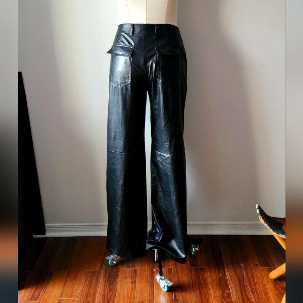 PrettyLittleThing Black Wide-Leg Faux Leather Trousers